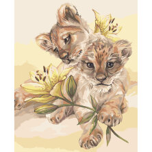 Картина по номерам на холсте ТРИ СОВЫ "Милые львята", 40*50, с акриловыми красками и кистями