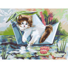 Картина по номерам на картоне ТРИ СОВЫ "Котик в кораблике", 30*40см, с акриловыми красками и кистями