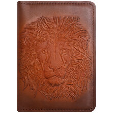 Обложка для паспорта Кожевенная мануфактура "Лев", светло-коричневый, в деревянной упаковке