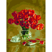 Картина по номерам на холсте ТРИ СОВЫ "Красные тюльпаны", 30*40, с акриловыми красками и кистями