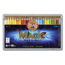 Карандаши с многоцветным грифелем Koh-I-Noor "Magic", 23цв.+ карандаш-блендер, утолщенные, заточен., метал. пенал