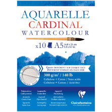 Альбом для акварели, 10л., А5, на склейке Clairefontaine "Cardinal", 300г/м2, торшон, холод. пресс., хлопок