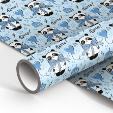 Упаковочная бумага глянц. 70*100см, MESHU "PandaGift_Blue", 90г/м2