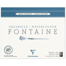 Альбом для акварели, 15л., 24*30, на склейке Clairefontaine "Fontaine Grain Nuageux", 300г/м2, холод. пресс., облачная текстура
