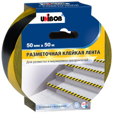 Клейкая лента разметочная Unibob, 50мм*50м, желто-черная, инд. упаковка