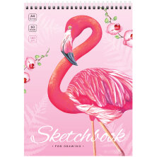 Скетчбук 60л., А4 ArtSpace "Flamingos", на гребне, 160г/м2