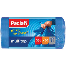 Мешки для мусора  35л Paclan "Multitop" ПВД, 50*64см, 10,5мкм, 30шт., синие, в рулоне, с завязками