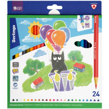 Карандаши цветные Berlingo "SuperSoft. Жил-был кот", 24цв., трехгран., заточен., картон, европодвес