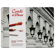 Набор карандашей для набросков Conte a Paris, 6 каран., 12 мелков, 1 клячка, 2 тортиллона, металл. коробка
