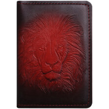 Обложка для паспорта Кожевенная мануфактура "Лев", красный, в деревянной упаковке