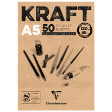 Скетчбук - блокнот 50л., А5 Clairefontaine "Kraft", на склейке, 120г/м2, верже, крафт