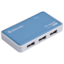 Разветвитель USB Defender Quadro Power USB2.0-хаб, 4 порта, блок питания, 2A output, черный