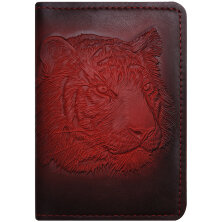 Обложка для паспорта Кожевенная мануфактура "Тигр", красный, в деревянной упаковке