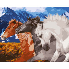 Картина по номерам на холсте ТРИ СОВЫ "Тройка коней", 40*50, с акриловыми красками и кистями