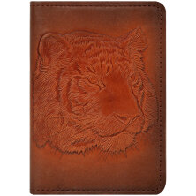 Обложка для паспорта Кожевенная мануфактура "Тигр", светло-коричневый, в деревянной упаковке