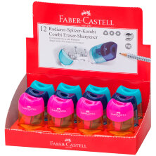 Точилка пластиковая с ластиком Faber-Castell "Combi Mini" 1 отверстие, контейнер, розовый/оранжевый