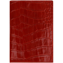Обложка для паспорта Кожевенная мануфактура с кож. карманом, красный крокодил, нат. кожа