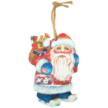 Елочное украшение из фанеры "Дед мороз с подарками"