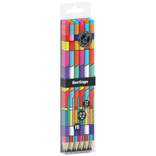 Набор карандашей ч/г Berlingo "Color Block" 12шт., HB, круглый, заточен., с ластиком, ассорти, PET-бокс