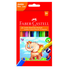 Карандаши цветные Faber-Castell "Jumbo" 24цв., трехгран., заточен., картон, европодвес, с точилкой