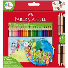 Карандаши цветные Faber-Castell "Дети мира", 24цв., трехгран, заточ.+6цв., картон. упаковка