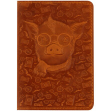 Обложка для паспорта Кожевенная мануфактура, нат. кожа, "Свин", коричневый