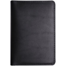 Обложка для паспорта Кожевенная мануфактура, черный + светло-коричневый, в деревянной упаковке