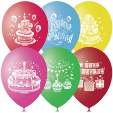 Воздушные шары,  50шт., M10/25см, ПатиБум "С Днем Рождения", пастель+декор