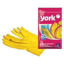 Перчатки резиновые York, суперплотные, с х/б напылением, разм. L, желтые, пакет с европодвесом