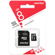 Карта памяти SmartBuy MicroSDHC 8GB UHS-1, Class 10, скорость чтения 23Мб/сек (с адаптером SD)