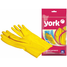 Перчатки резиновые York, суперплотные, с х/б напылением, разм. XL, желтые, пакет с европодвесом