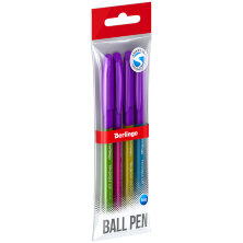 Ручка шариковая Berlingo "Triangle 110 Color" синяя, 0,7мм, грип, корпус ассорти, 4шт., пакет