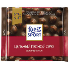 Шоколад Ritter Sport "Extra Nut", темный с цельным лесным орехом, 100г